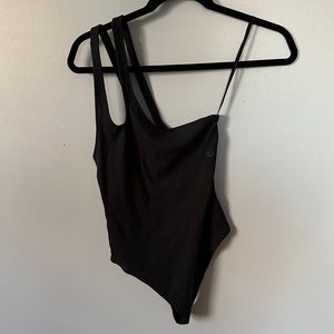 NWT American Eagle one shoulder double strap black small bodysuit ribbed